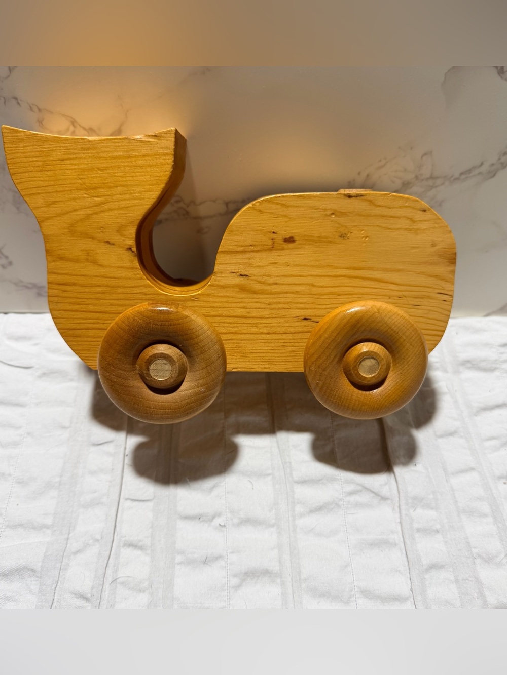 Vintage Handcrafted Wooden Whale Toy - Natural Wood
